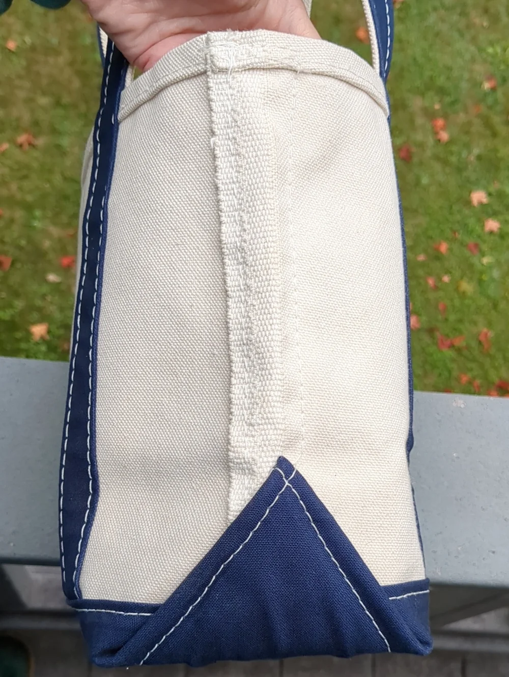 LL Bean Boat and Tote Small Open Top Navy Blue Vitalius Real Estate Logo